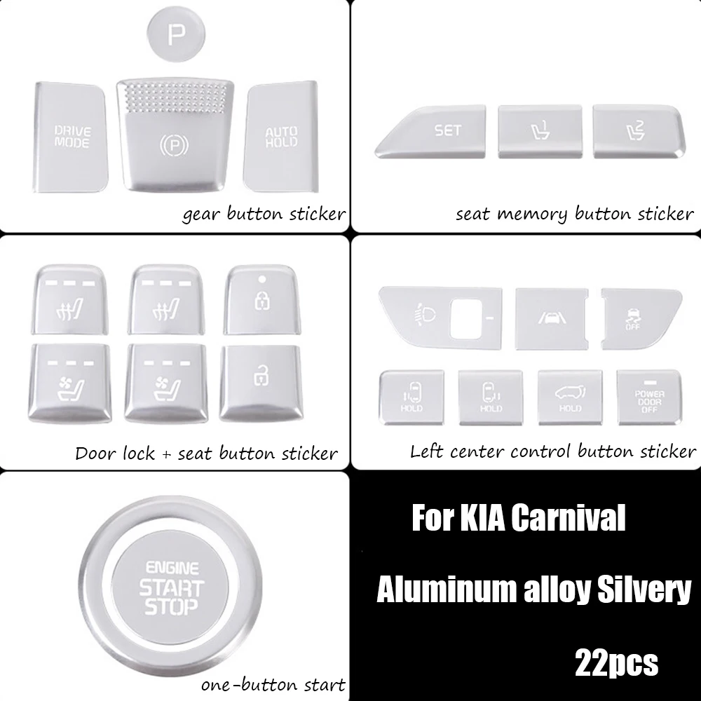 

Аксессуары из алюминиевого сплава серебристого цвета для KIA Carnival 2021 2022, кнопки панели переключения передач для центрального автомобиля, нак...