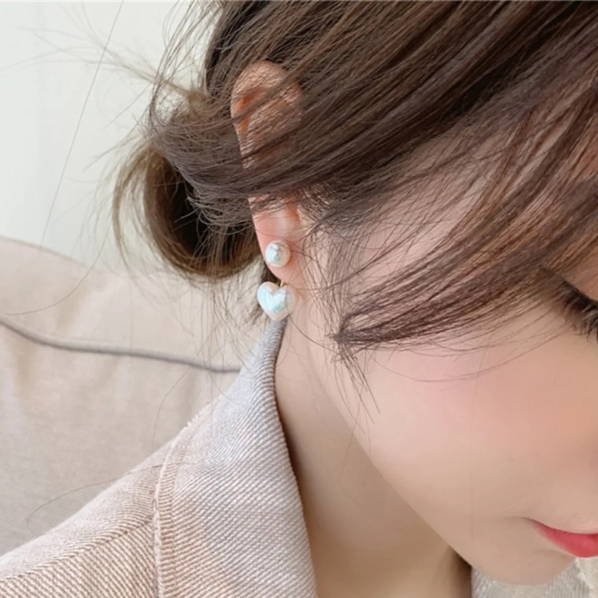 Женские Серьги-гвоздики В Форме Сердца С Искусственным Жемчугом Элегантные