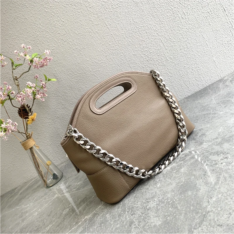 Women's Genuine Leather Shoulder Bag Top Handle Convertible Chain Handbag Evening Purse Clutch Cowhide Shoulder Crossbody Bag