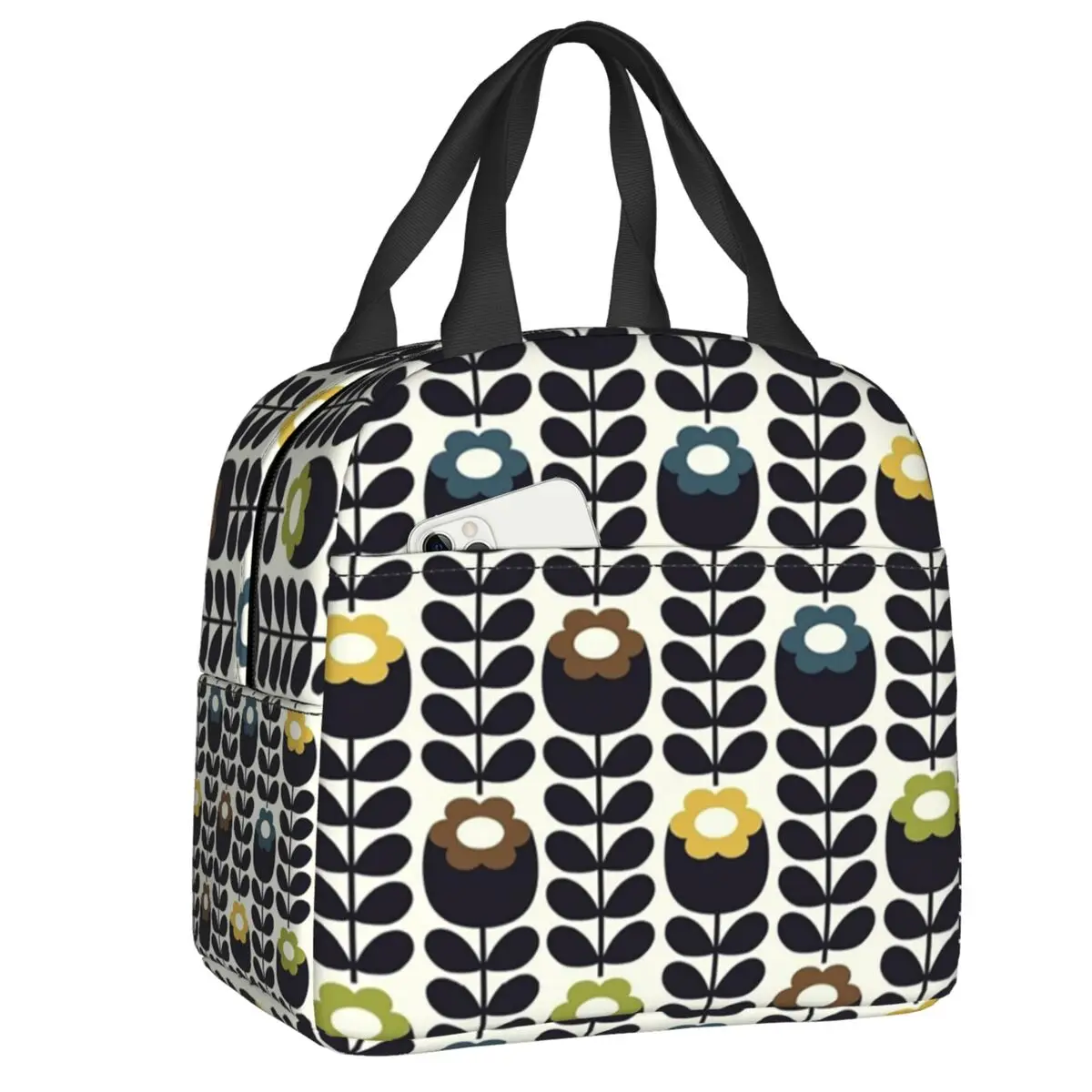 

Изолированные сумки для обеда Orla Kiely с цветами для женщин, портативный холодильник в скандинавском геометрическом стиле, термальная коробк...