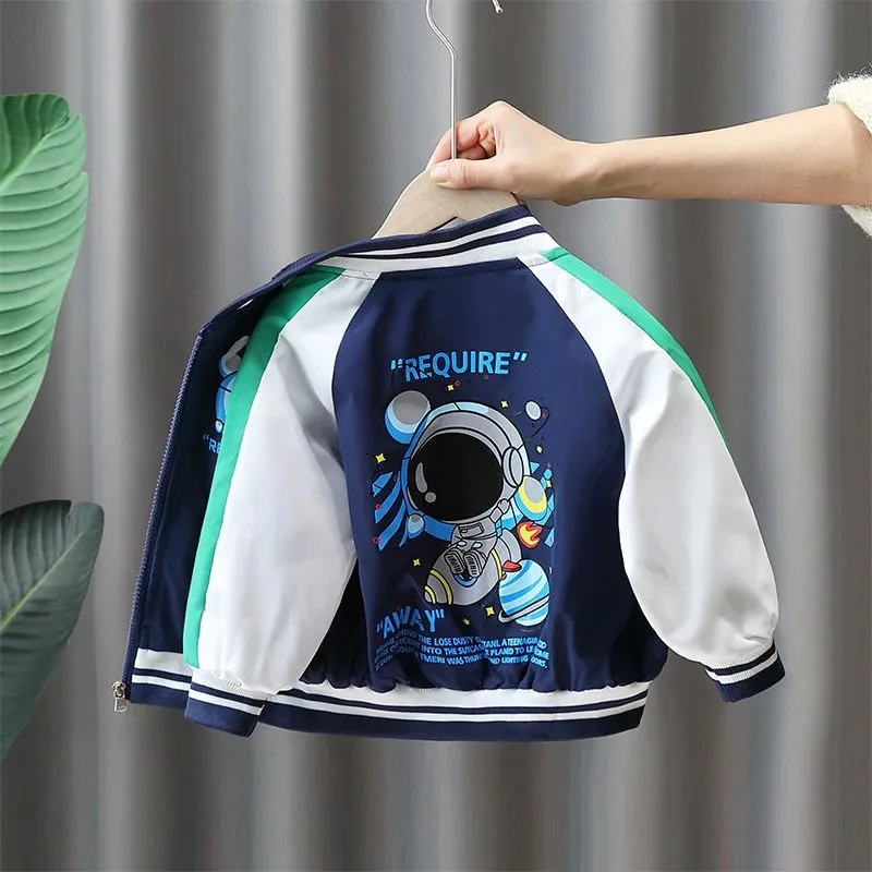 

Куртка детская демисезонная с мультяшным принтом, тонкая бейсбольная куртка в стиле пэчворк, однобортная верхняя одежда