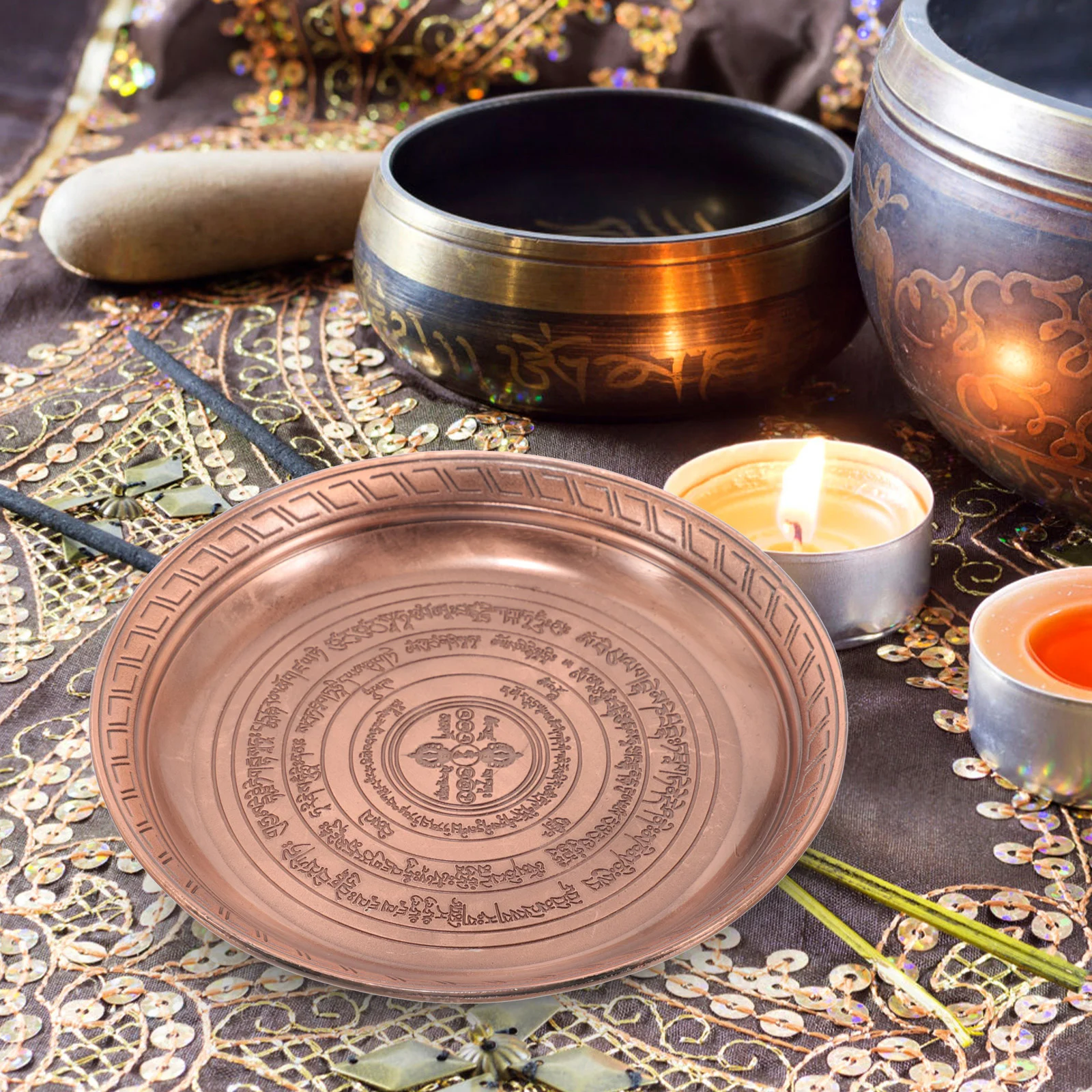 

Tray Temple Incense Ash Alloy Metal for Offering Vintage Worship Dish