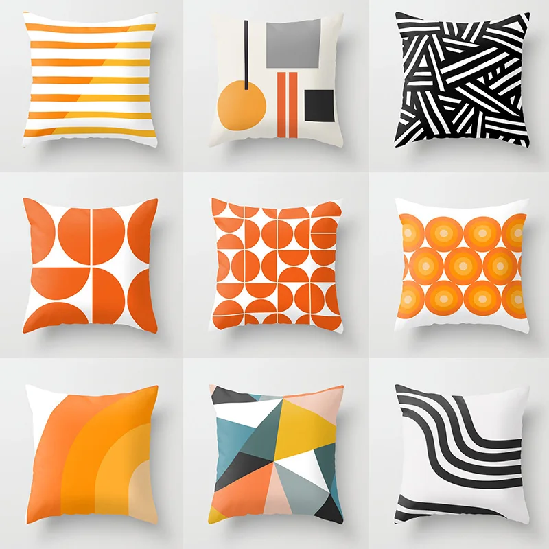 

Orange Color Throw Pillow Case Mid Century Geometric Cushion Covers for Home Sofa Chair Decorative Pillowcases