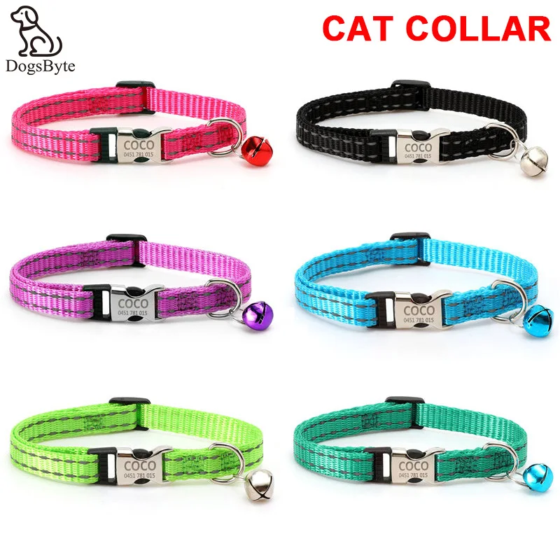 

Personalised Cat Collar Custom Name / Number Bell Nylon Reflective Cat Collar