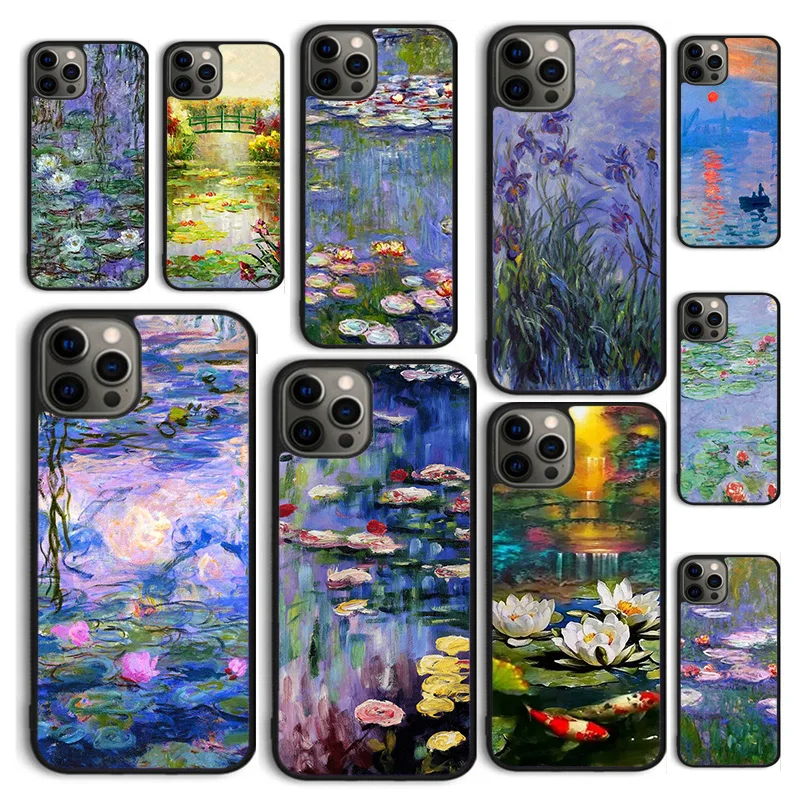 Autumu Monet Garden Lotus Phone Case Cover for iPhone 16 15 12 mini 11 13 14 Pro Max SE 2020 Apple 6S 7 8 Plus Coque