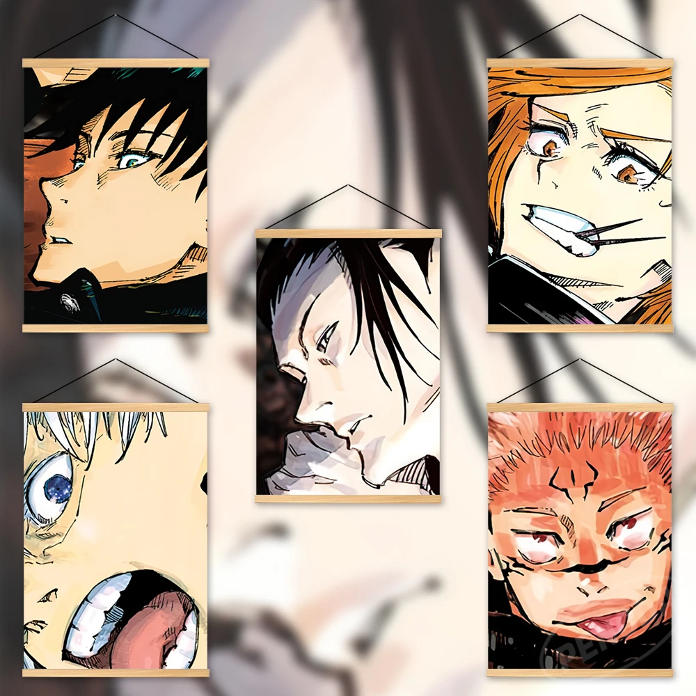 

Модульный холст juютсу Kaisen деревянные подвесные принты Fushiguro Megumi живопись Декор дома аниме плакаты спальня настенные картины