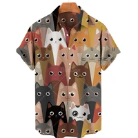 fashion hawaiian shirt men color cute cat print casual beach hawaiian shirt hot sale lapel short sleeve breathable kamisa 5xl