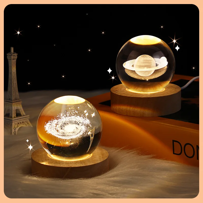 Glowing Planetary Galaxy Astronaut Crystal Ball Night Lights USB Power Warm Bedside Light Christmas Gift Lamp Night