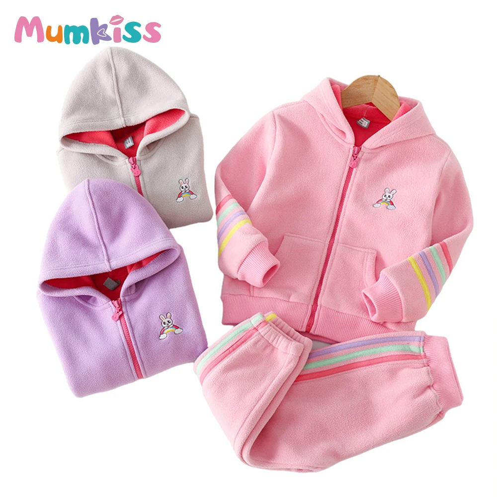 

MUMKISS Baby Girls Polar Fleece Kids Winter Suit for Children Clothing Long-sleeved Warm Sweatshirt Sets