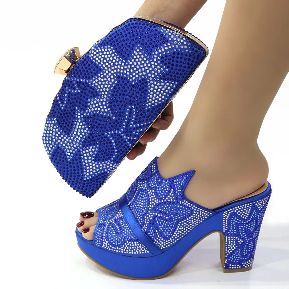 

Newest Design Fashion OL commuter Handbag With Shiny Diamond Decorated High Heels Shoes Nigeria Ladies Party Shoe Bag Set
