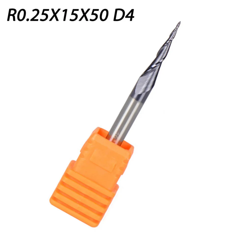

R0.25 D4 Carbide Tapered End Mills Ball Nose 2 Flutes HRC55 CNC Cut Tools Cast Iron Copper Aluminum Hardwood