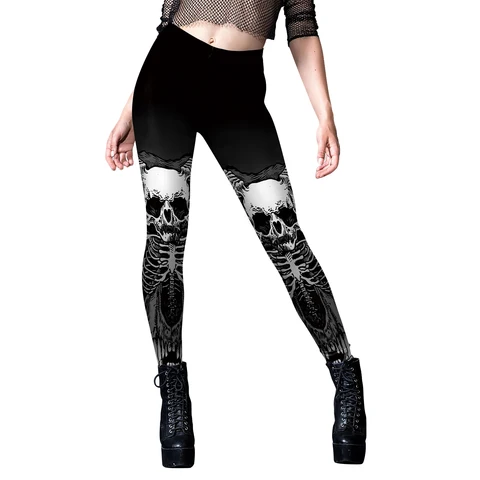 Женские леггинсы в готическом стиле [You Are My Secret], черные эластичные леггинсы с 3D-принтом скелета, в стиле панк