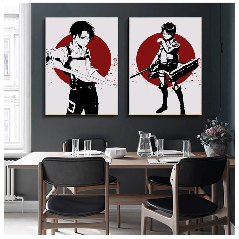 Принт «атака на Титанов» Эрен джагер Леви Аккермана, художественный холст, плакат для гостиной, Декор, домашняя Настенная картина