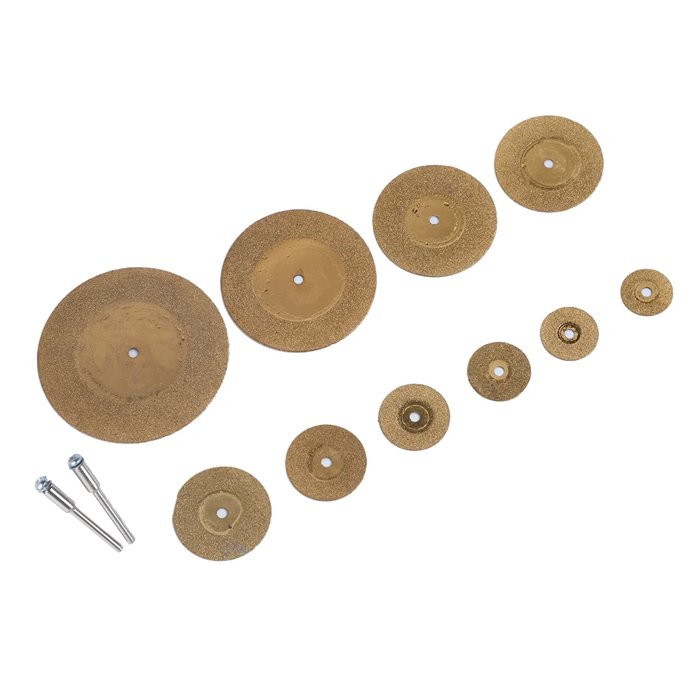 

10pcs Mini Diamond Cutting Disc TiN Coated Circular Saw Blade 3mm Shank Mandrel Cutting Stone For Rotary Tools Accessories