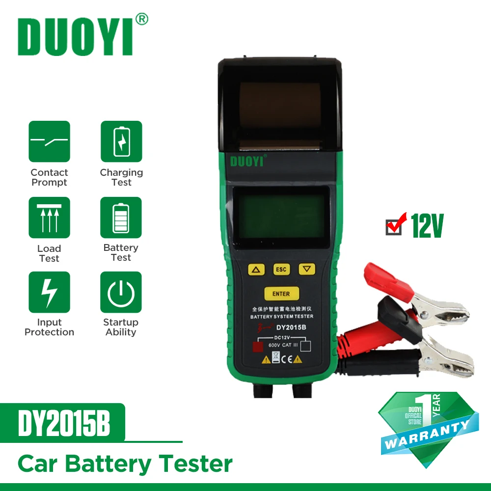 

Тестер DUOYI DY2015B для автомобильных аккумуляторов с принтером, 12 В