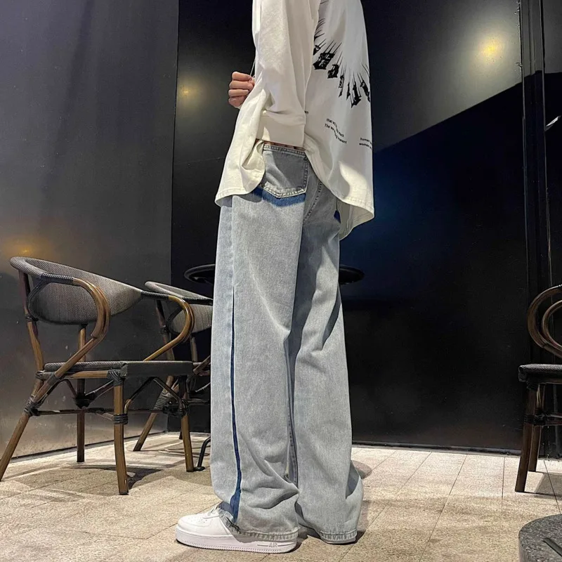 Summer Blue Baggy Jeans Men's Fashion Casual Wide Leg Jeans Men Streetwear Loose Hip Hop Straight Denim Trousers Mens Pants