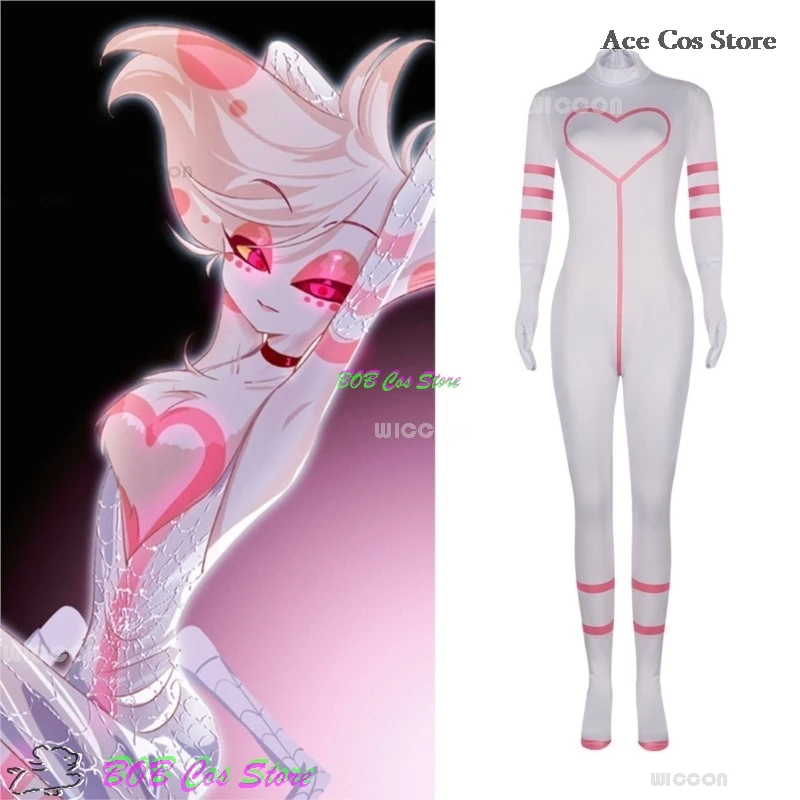 Hazbin Angel Dust Outfit Косплей Костюм отеля Розовый парик Onsie Сексуальный танцевальный