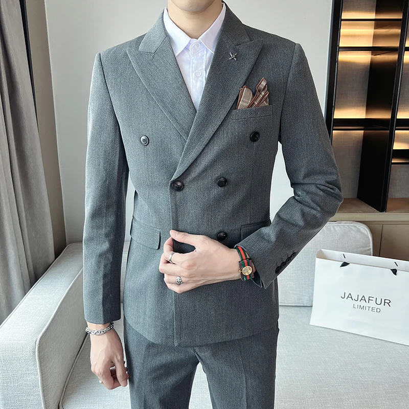 

2023New men's wear (suit + vest + trousers) high-end handsome trend fashion British dress slim fit everything three-piece set