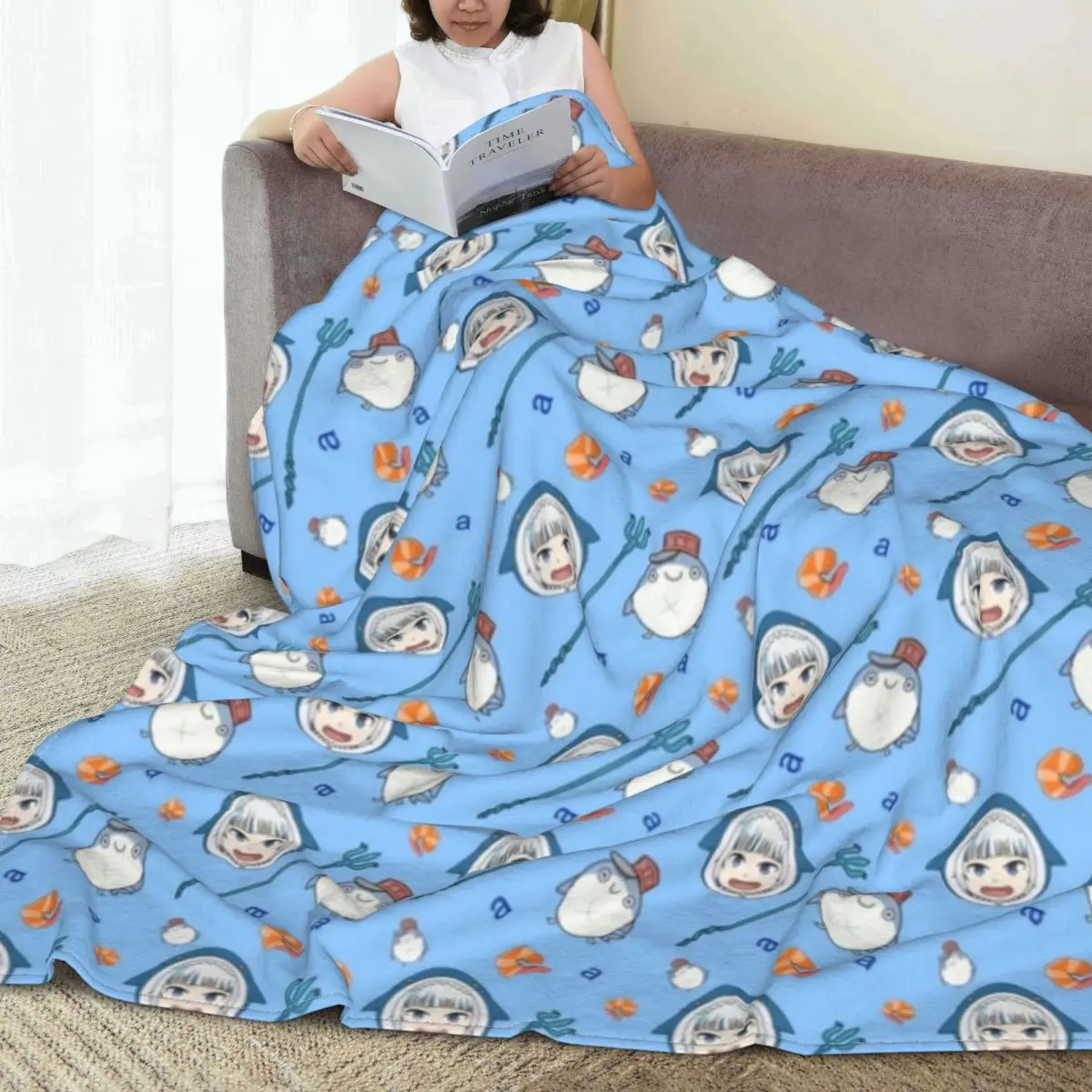 Одеяла Gawr Gura Hololive фланелевые осенне-зимние многофункциональные мягкие одеяла в