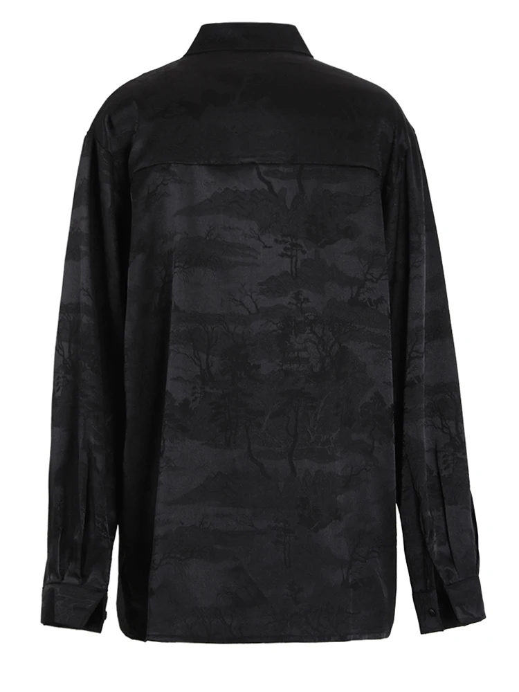 Женская винтажная жаккардовая блузка EAM черная рубашка большого размера с