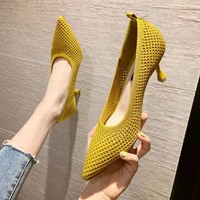 women pumps summer comfortable triangle heeled party shoes stiletto sexy single shoes flying woven mesh breathable women shoes