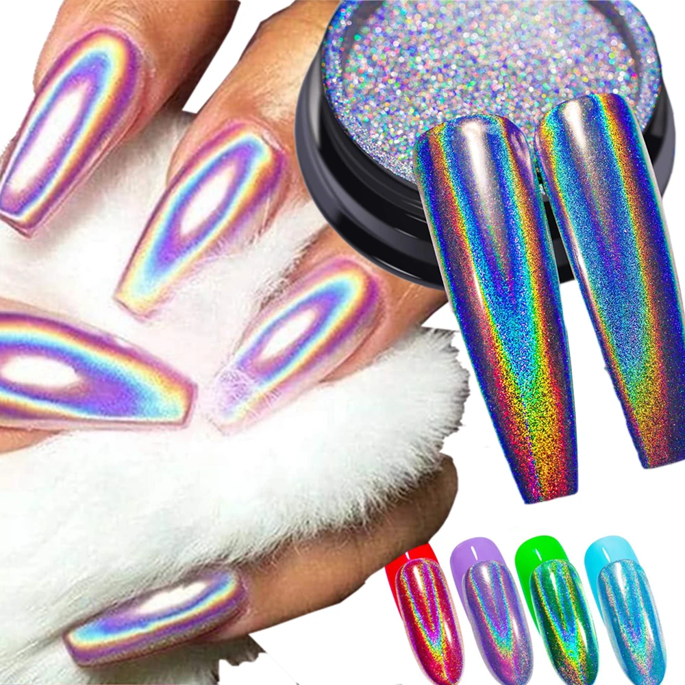 1 коробка голографическая лазерная пудра для ногтей блестящее волшебное зеркало