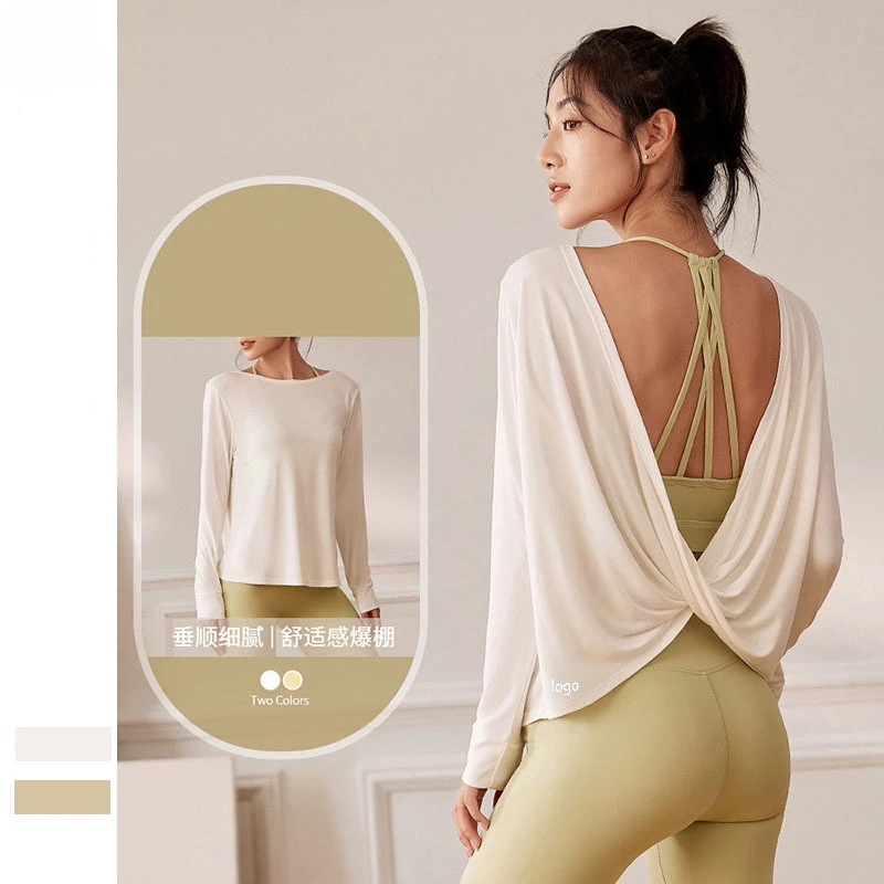 

Long Sleeve Loose Two Wear Sports modal Blouse Open Back Quick Drying Breathable pilates Top tops mujer