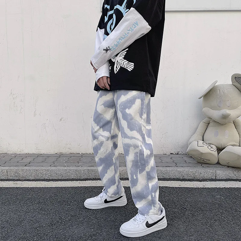 Four Seasons Men's Jeans Tie-dye Jeans Trend Hip-hop Street Elastic Waist Wide Leg Pants Fashion Street Men's Ins Hot Sale JEANS