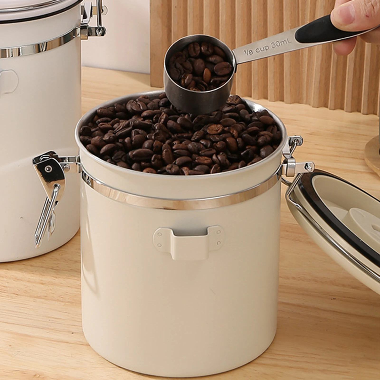 

Stainless Steel Airtight Coffee Bean Container Storage Tank 1.2/1.5/1.8L Coffee Jar Canister Set For Coffee Beans Tea Nut Vacuum
