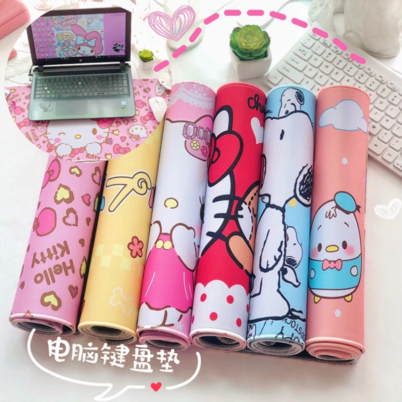 

Cute Girl Heart Keyboard and Mouse Pad Hello Kitty Office Computer Desk Play Game Mat Non-Slip Pu Cartoon Big Keyboard Pad