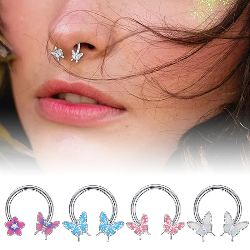

1pcs Butterfly Horseshoe Nose Rings Earrings Septum Ring Tragus Piercing Daith Helix Hoop Ear Earring Nostril Piercing Jewelry