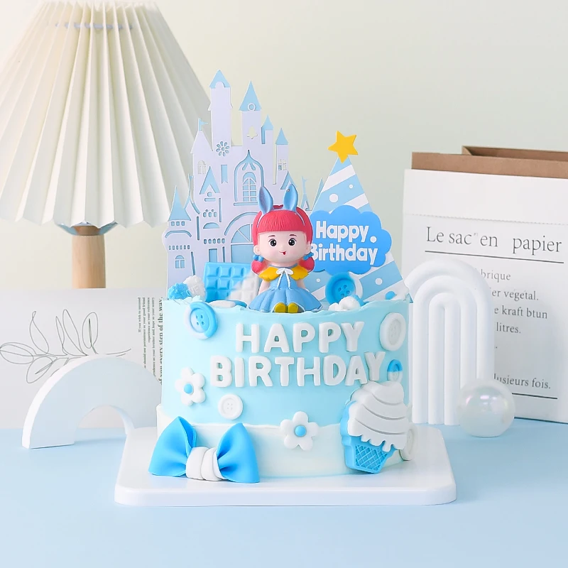 

Cakelove 1Pcs Blue Princess Birthday Cake Ornaments Happy Birthday Toppers Baby Shower Girls Baking Dessert Table Decoration