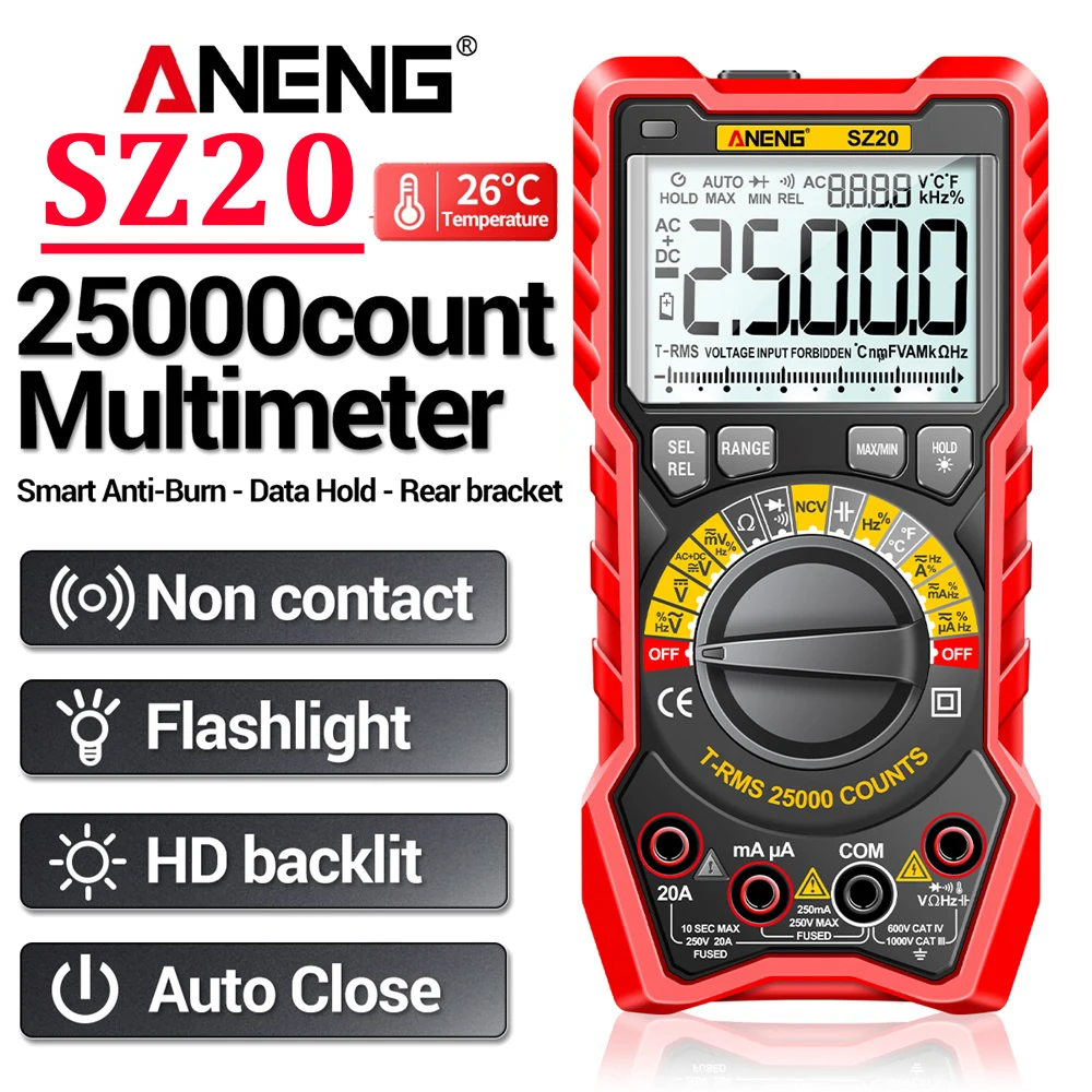 

ANENG SZ20 25000 Counts Professional Multimeter Digital Electric AC/DC Current Meter Voltage Tester for Car Ohm Temp Capacitor
