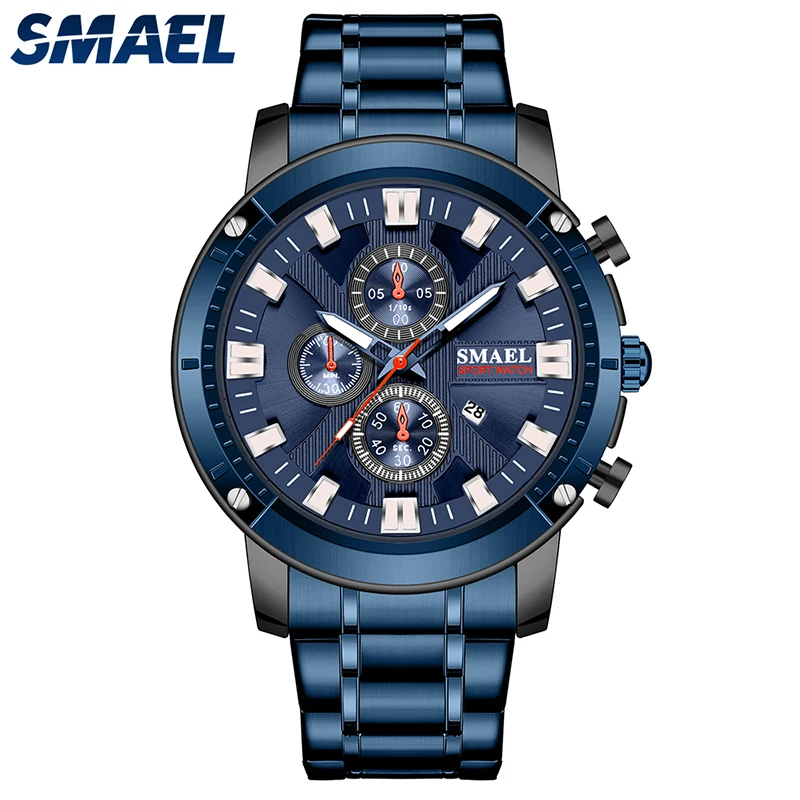 

Men's Watches Quartz 30M Waterproof Clock Auto Date Stainless Steel Case Watchband Wristwatches 9153 Blue Timer Bracelet Watch