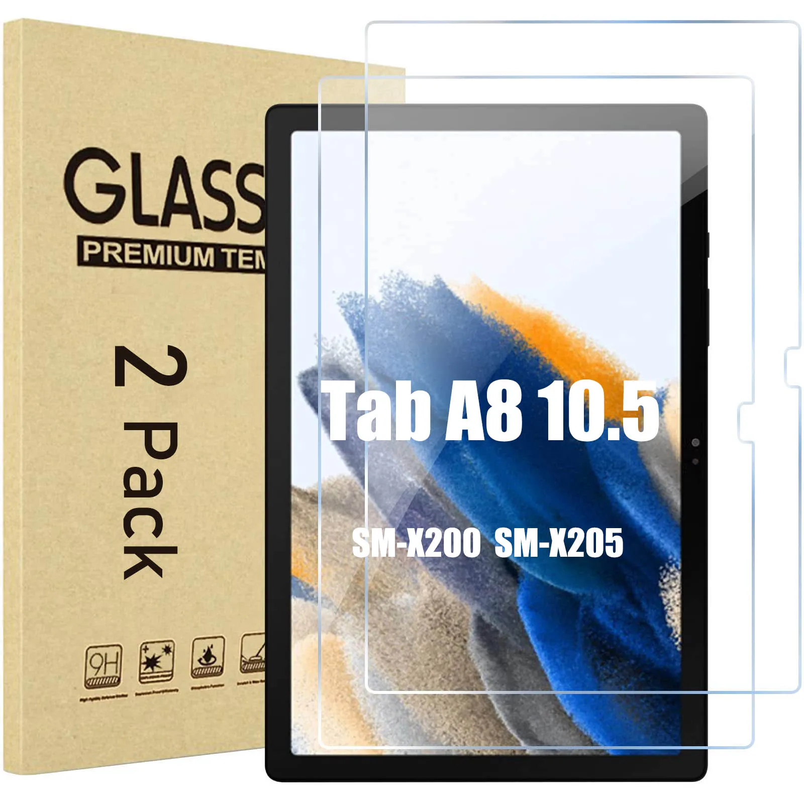 (2 Packs) Tempered Glass For Samsung Galaxy Tab A8 10.5 2021 SM-X200 SM-X205 SM-X207 X200 X205 X207 Tablet Screen Protector Film