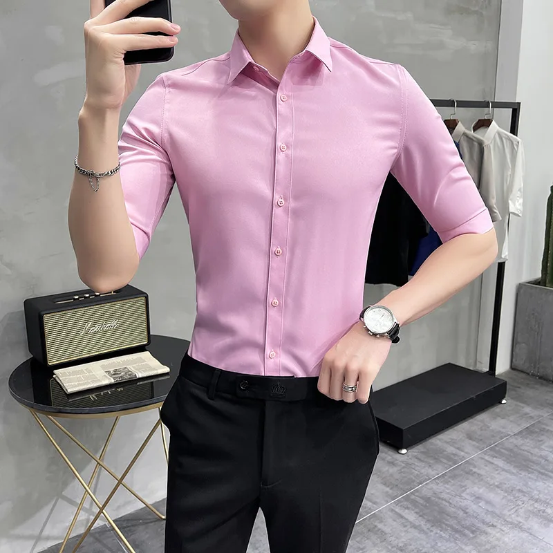 

Camisas De Hombre Plus Size 5XL-M Spring Summer Half Sleeve Shirts For Men Clothing 2022 Simple Slim Fit Office Chemise Homme