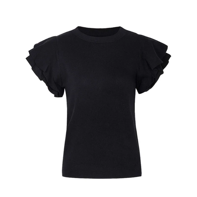 

New Causal Solid Slim Knitted Tops Women Tops Jumper Indie Y2k 2021 Summer Korean Half Turtleneck Ruffle Sweet Pullover Knitwear
