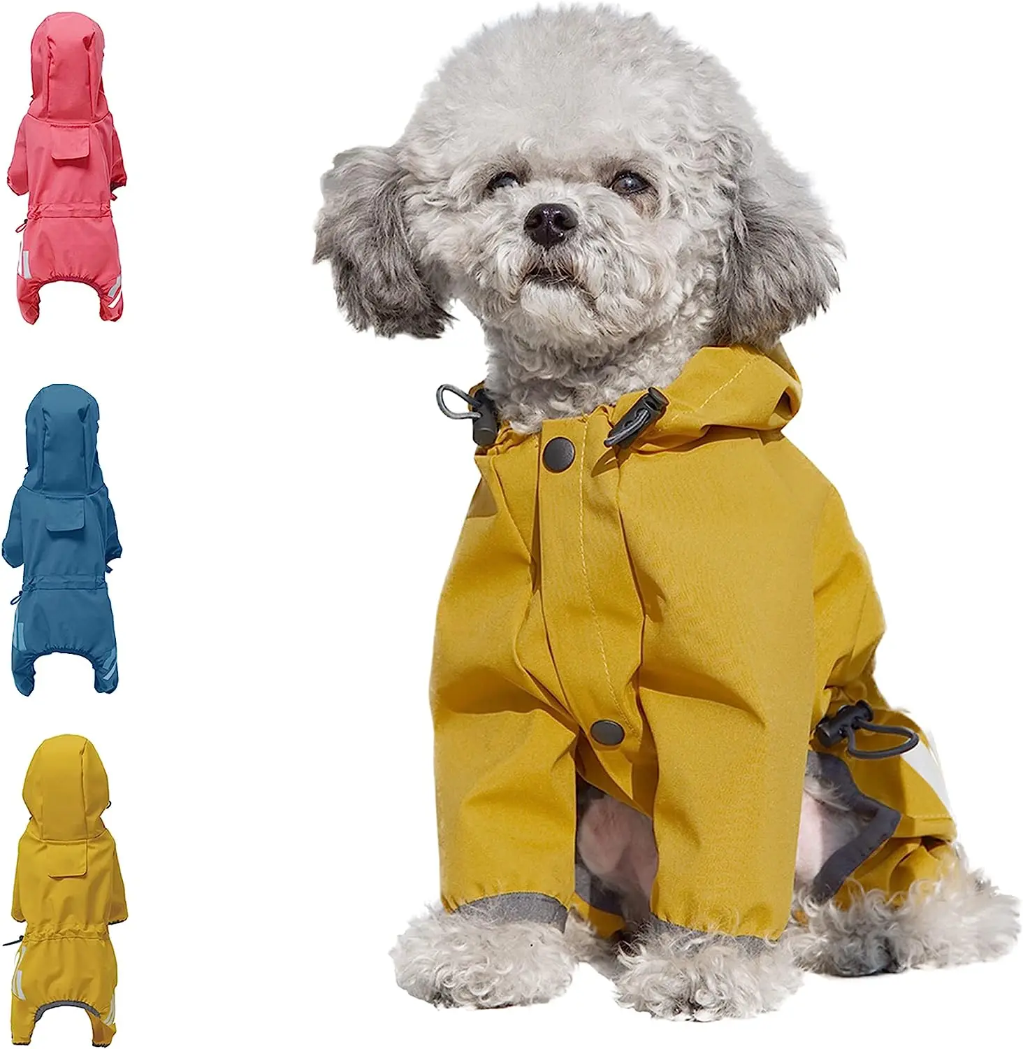 

Dog Hoodie Raincoat for Small Medium Doggy,Reflective Strap Poncho Strap Light Weight Jacket with Leash Hole Full Size 4 Colors