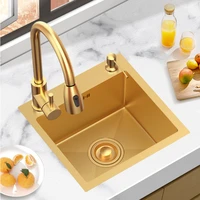 45x45cm 304 stainless steel gold nano sink kitchen single sink balcony bar sink undercounter sink