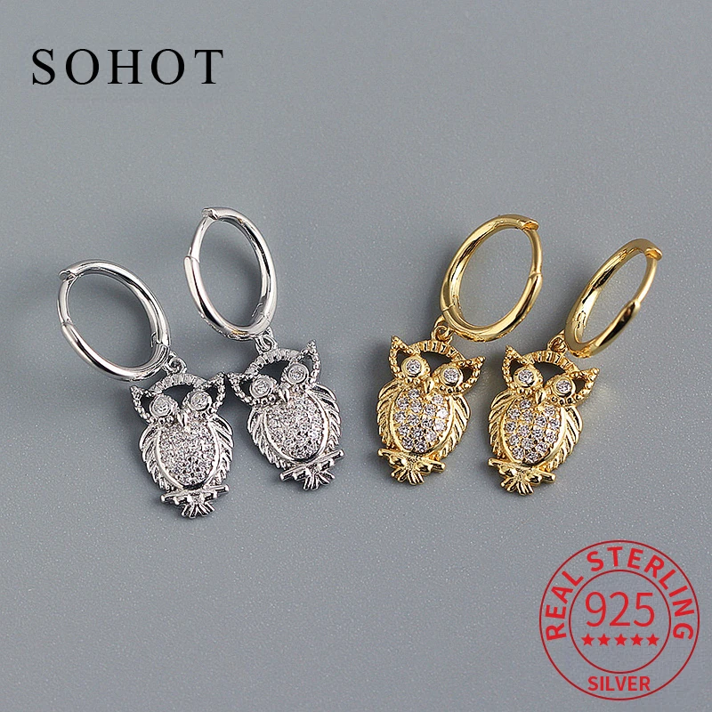 

Серьги-кольца в виде совы из серебра 925 пробы с фианитами