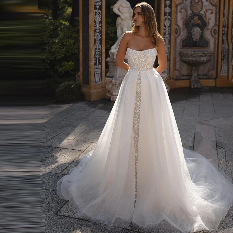 Съемное свадебное платье 2 в 1 роскошное обшитое бисером русалки с квадратными