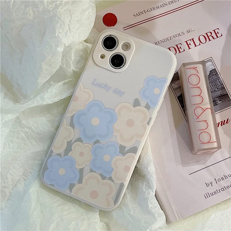 

Retro summer sweet flowers art Phone Case for iPhone 13 11 12 Pro Max XR Xs Max 7 8 Plus Case Cute Cartoon Lens Protection Cover
