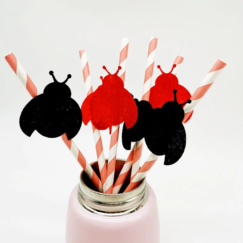 

10Pcs Ladybug Straw Red Black Paper Drinking Straw Polka Dot Party Decorations Kids 1st Birthday Party Ladybug Party Supplies