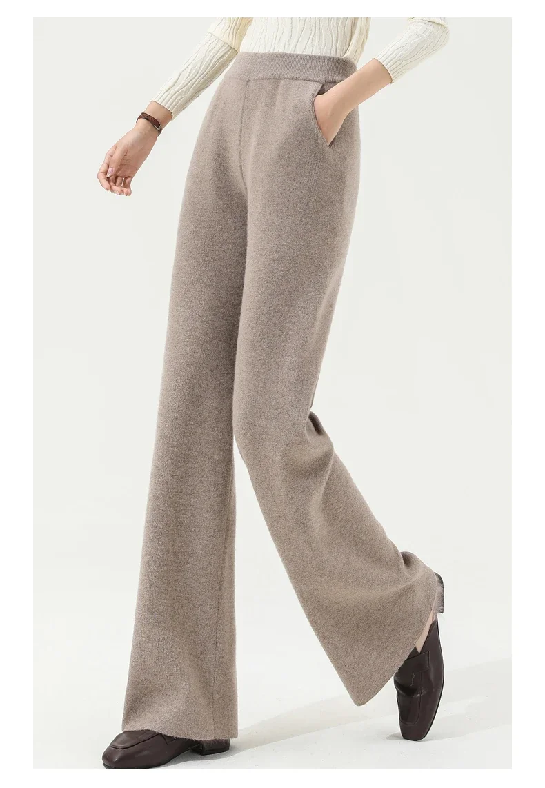 Женские свободные брюки из 100% шерсти с полной иглой в рубчик
