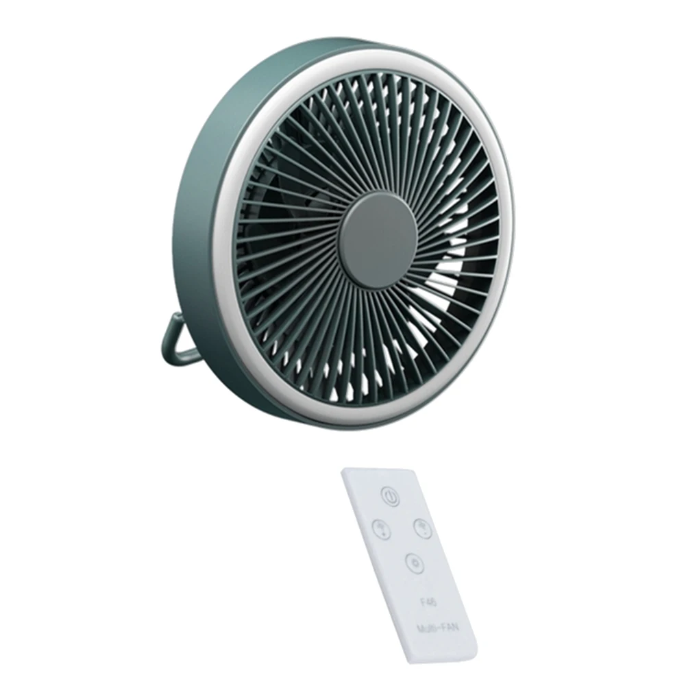 

Rechargeable Ceiling Fans with Remote Control 360° Rotation 3Speed Wind Desk Hanging Ventilator for Outdoor Green