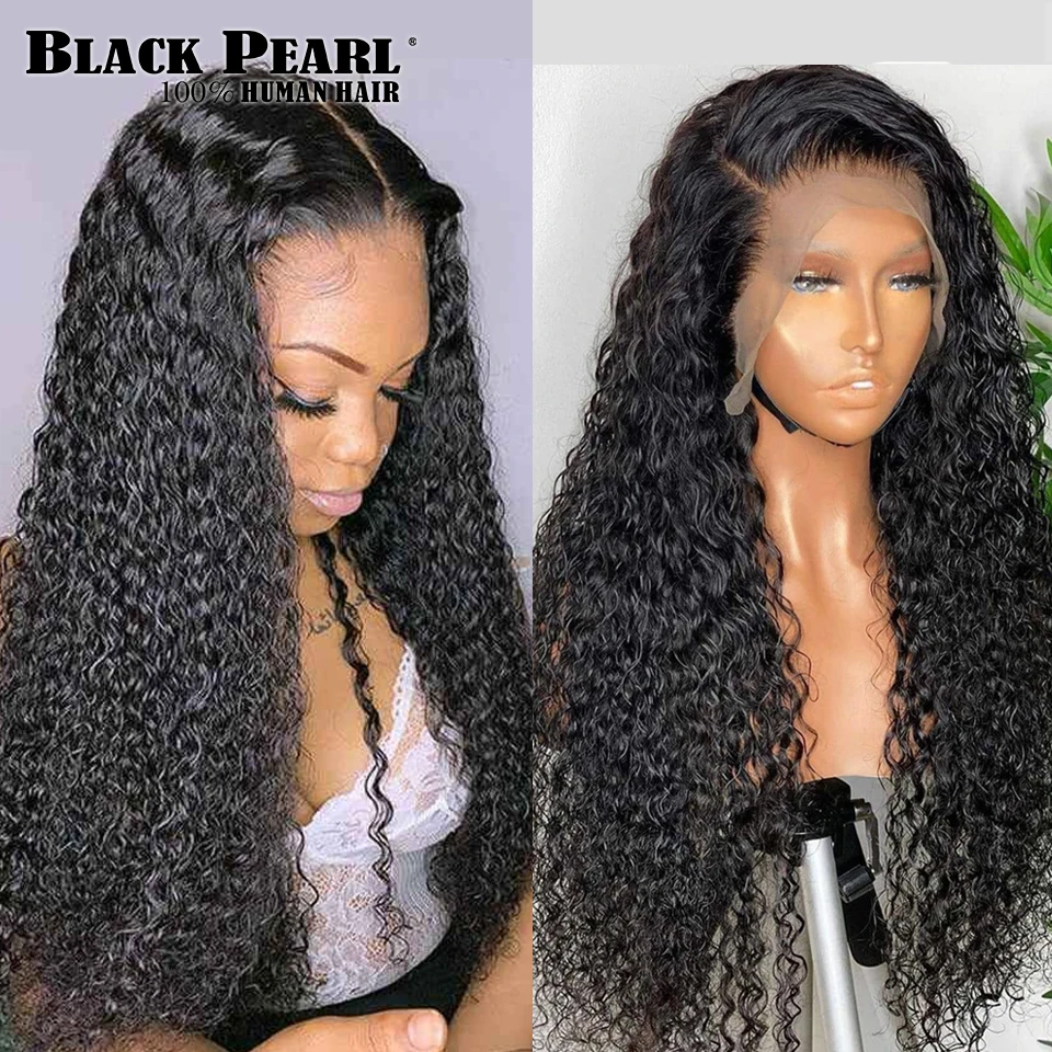 200D Kinky Curly Lace Front Human Hair Wigs For Black Women Brazilian Transparent Lace Frontal Wig Deep Water Wave Curly Wig
