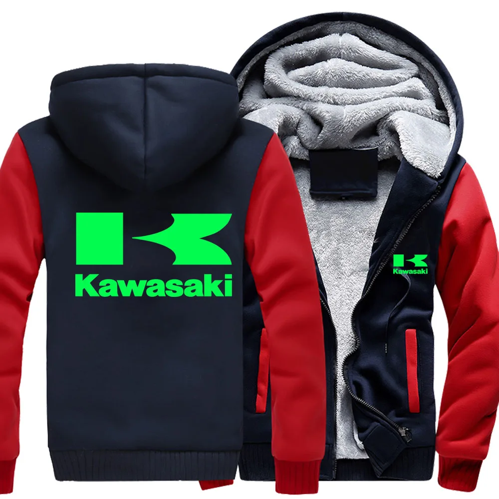 

New Winter Hoodies Men Kawasaki Logo Fashion High Quality Jacket Casual Wool Liner Fleece Sweatshirts Hoody Coat