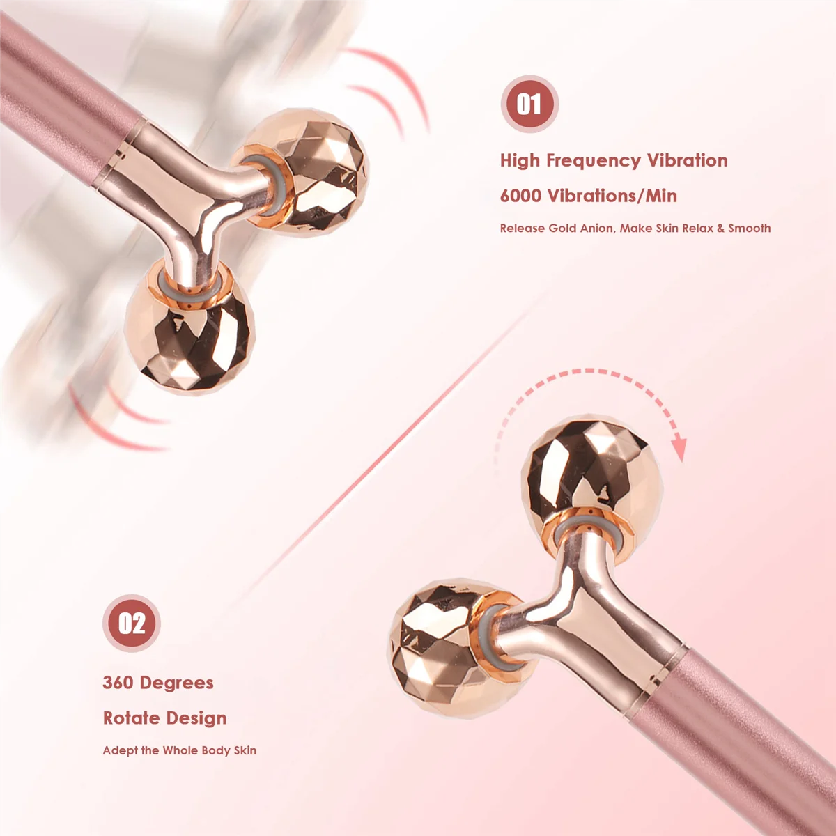 Массажер для лица с розовым кварцем 24-каратным золотом 5 в 1