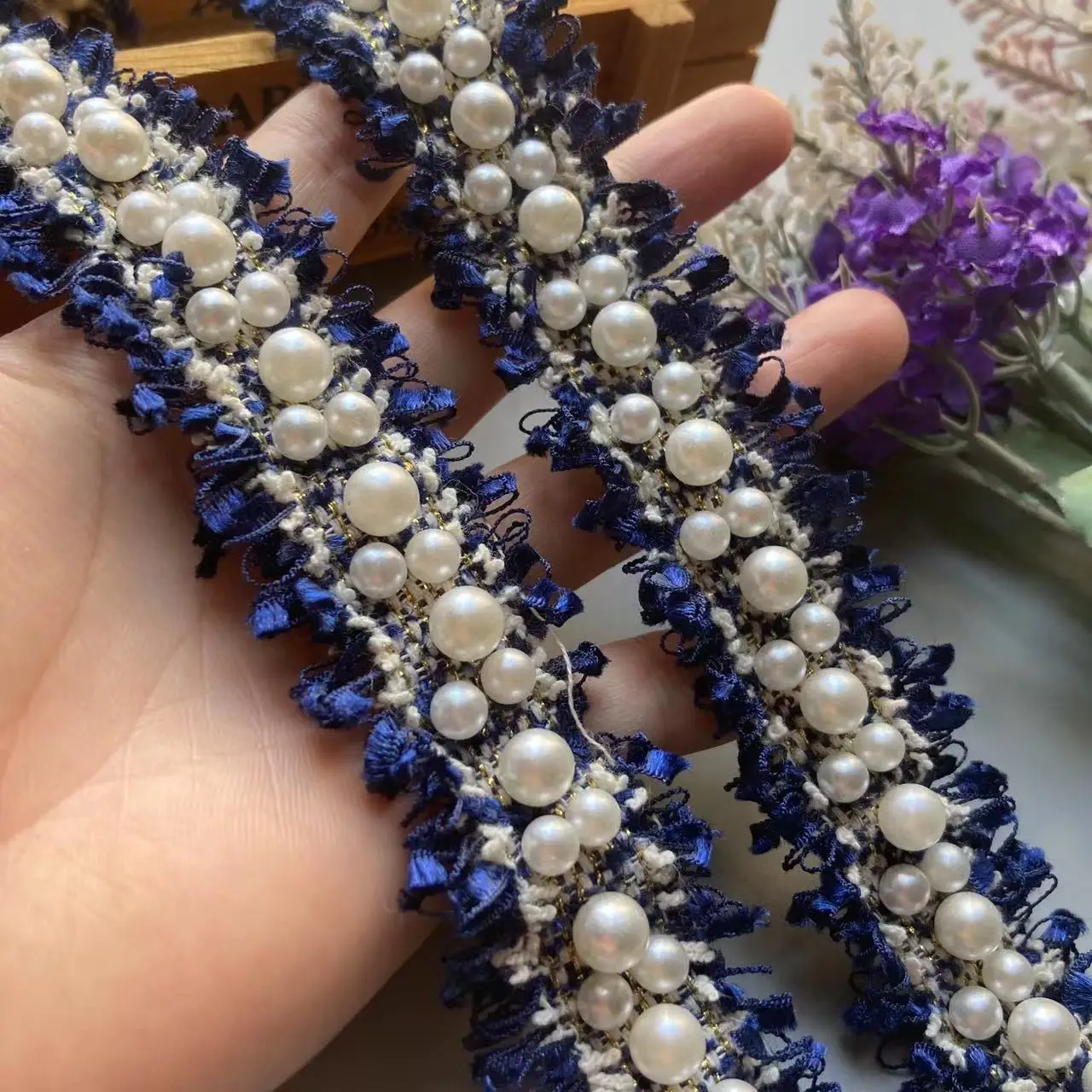 1 метр 3 см Синяя Нейлоновая кружевная лента отделка вышитая аппликация шитье