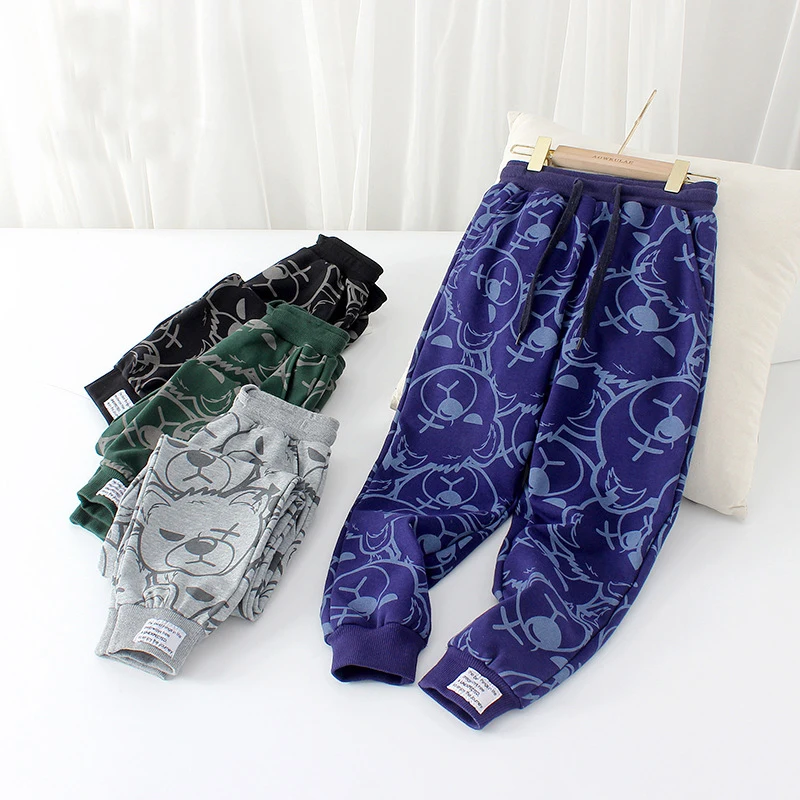 

Korean Kids Boys Jogger Pants Cotton Cartoon Trousers for Children Cute Bear Pant Teenage Boy Spring Autumn Clothes 6 8 10 12Yrs